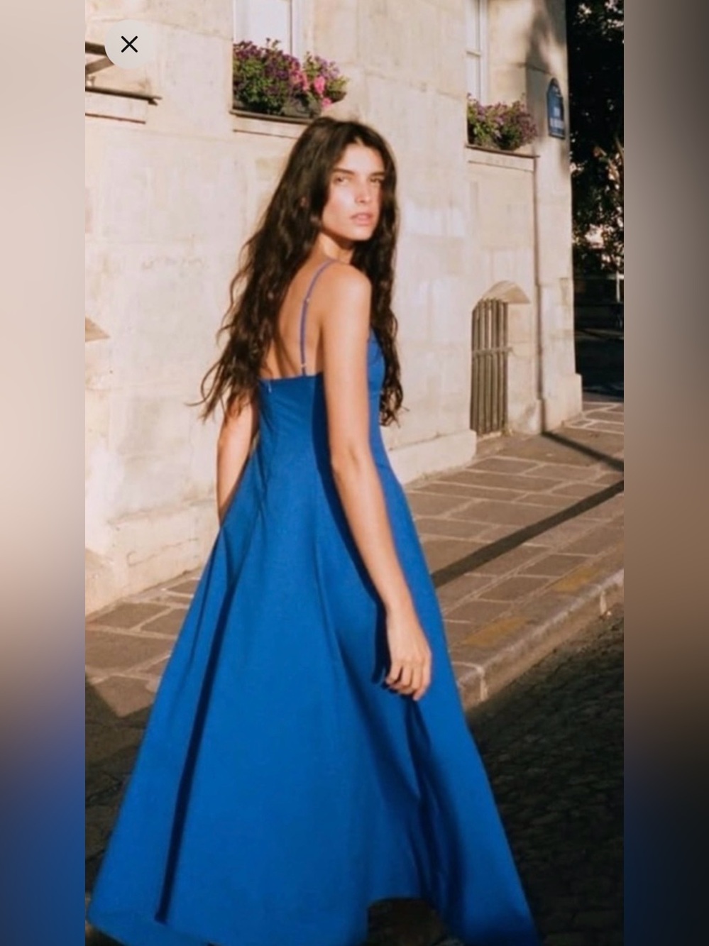 Zara Poplin Strappy Midi Dress Cotton Straight-Cut Neckline Asymmetric Hem Blue